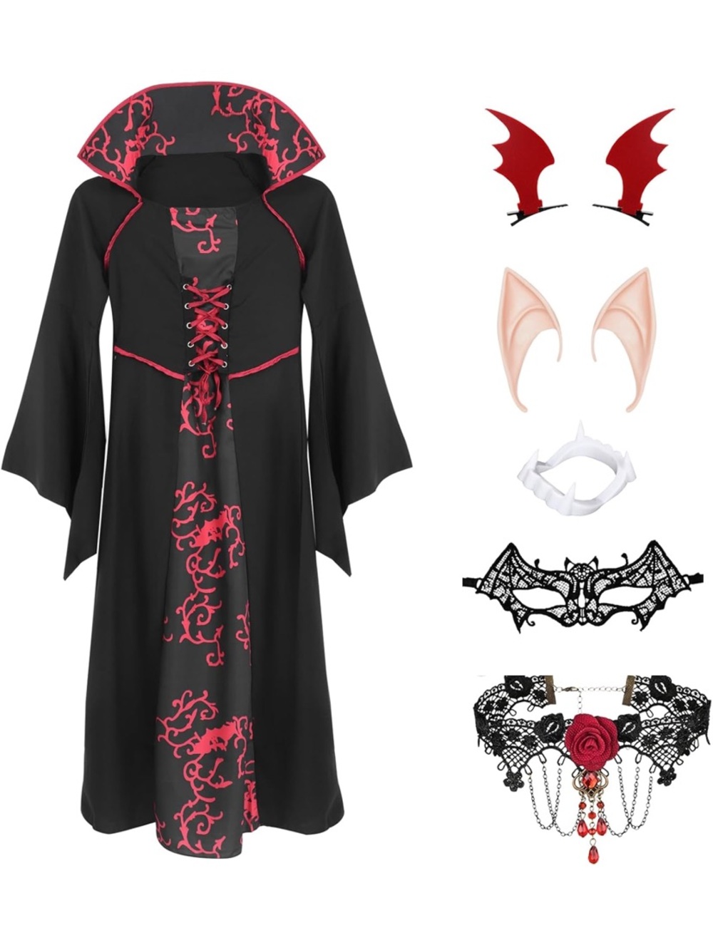 Womens 6 Piece Midevil Vampire Costume With Accessories Set Small Halloween